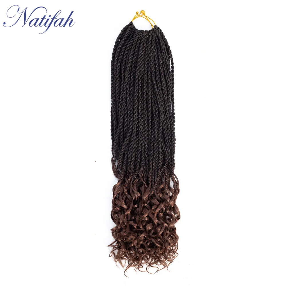 Natifah Ombre Сенегальский твист, вязанные крючком косички, волосы для наращивания, кудрявый конец, 18 дюймов, 20 корней/упаковка, синтетические волосы, черный, красный, коричневый - Цвет: #30