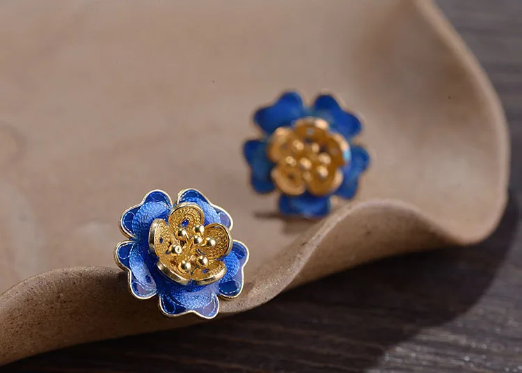 FNJ Shaolan Flower Earrings 925 Silver Original Pure S925 Sterling Silver Stud Earring for Women Jewelry Good Luck