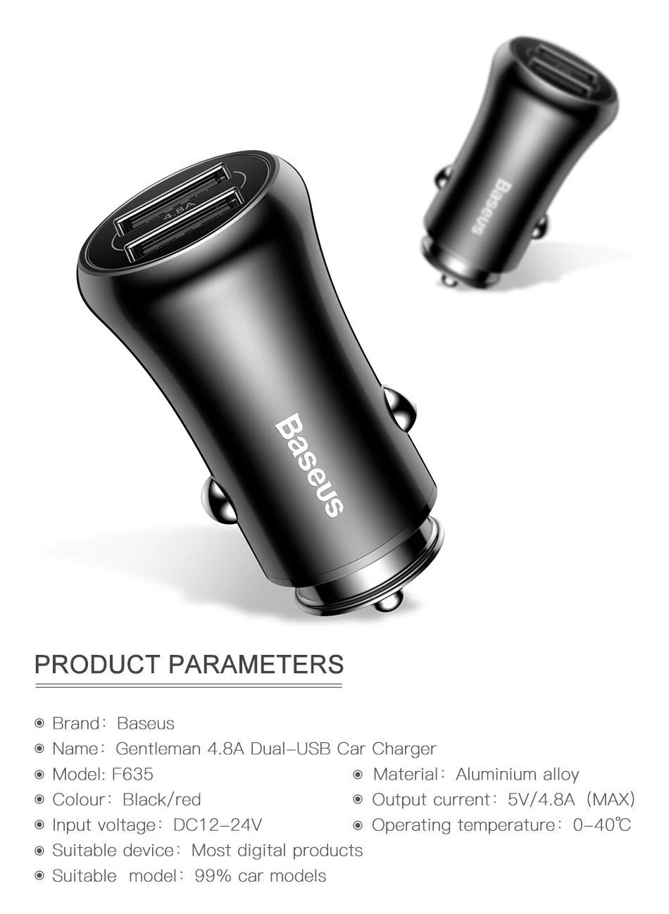 Baseus 4.8A автомобильное зарядное устройство для телефона двойной USB Авто Быстрая зарядка для Xiaomi huawei P30 Pro зарядка автомобиля USB разъем адаптер