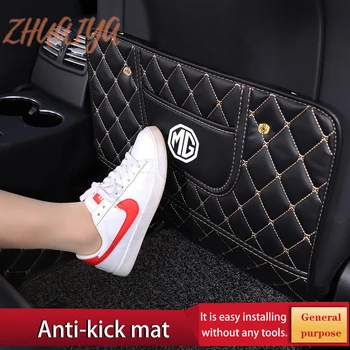 

Car Seat Back Genuine Leather Anti Kick Pad Protector Waterproof Child Anti Dirty Protection Car Styling For MG logo zs gs 350