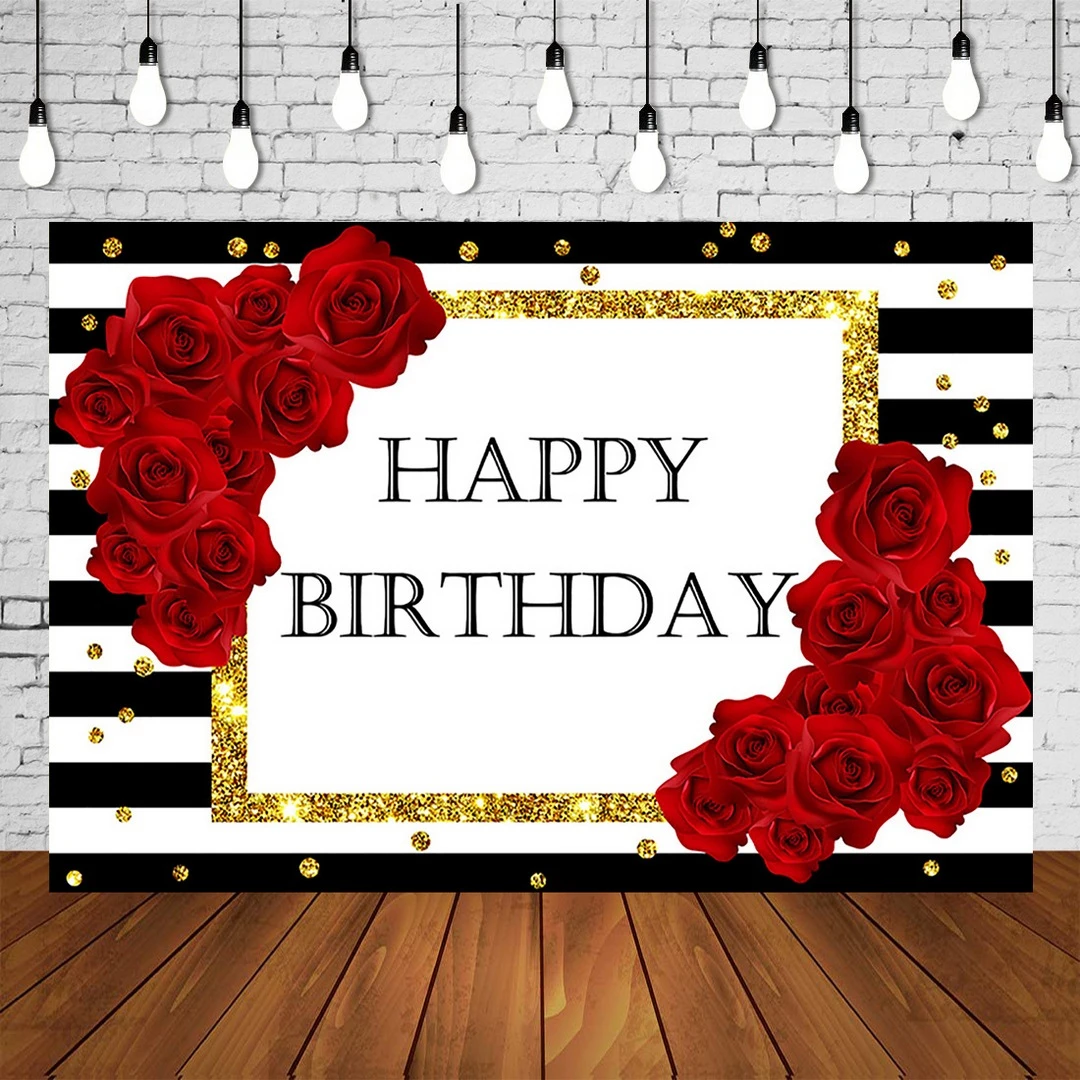40 50 Years Old Woman Birthday Party Banner Photographic Background Backdrop Black Stripes Goden Adults Roses Celebrating Poster Background Aliexpress