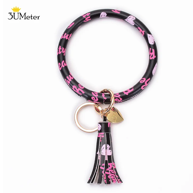 Key ring-20 3UMeter Новая мода браслет цепочка для ключей брелок-браслет из искусственной кожи O/круглый ключ цепь браслет с кисточками для Для женщин и девочек - Цвет: Key ring-20