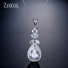 ZAKOL блестящие капли воды CZ циркония лист кулон ожерелья для женщин Мода юбилейный свадебный ювелирные изделия FSNP2109