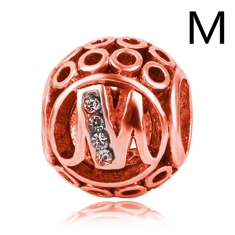 M Новинка, розовое золото, 1 шт., s925, начальная буква алфавита, A-Z, сделай сам, свободные бусины, подходят для Pandora, подвески, браслет для женщин, ювелирное изделие - Цвет: M