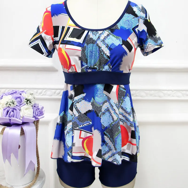 dark blue 3 Two Pieces Swimsuit Female Plus Size Swimwear For Women Bathing Suit Sexy Print Beachwear XL,2XL,3XL, 4XL,5XL,6XL Swim Wear - Цвет: dark blue 3