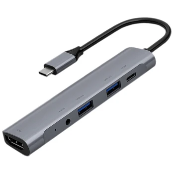 

HOT-USB C HUB 5Port USB 3.1 Type C Adapter to USB3.0 HDMI 4K 3.5MM Headphone USB C PD Type C HUB