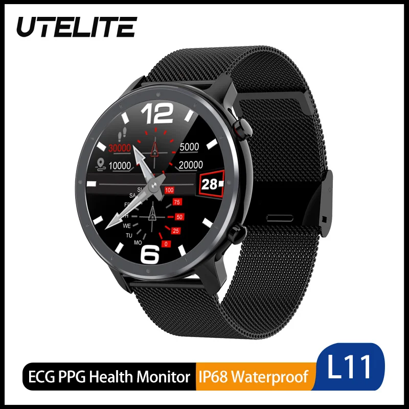 Водонепроницаемые Смарт часы UTELITE L11 IP68 ЭКГ PPG мониторинг здоровья полный