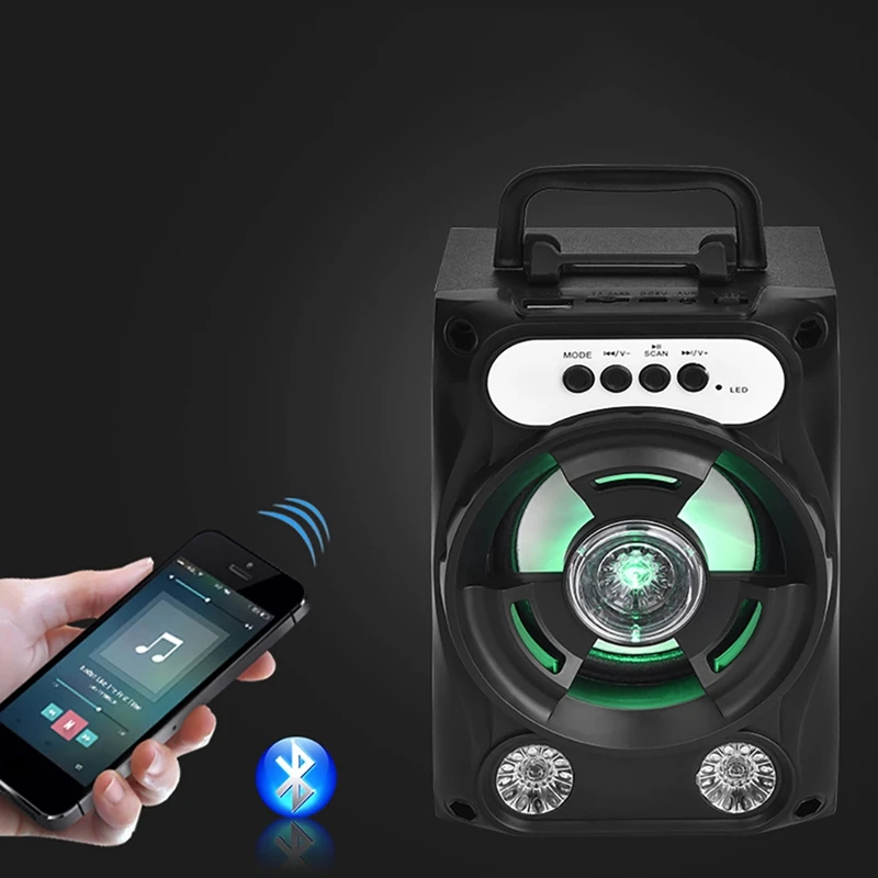 Мини Беспроводная bluetooth колонка с яркими светодиодными лампами портативная