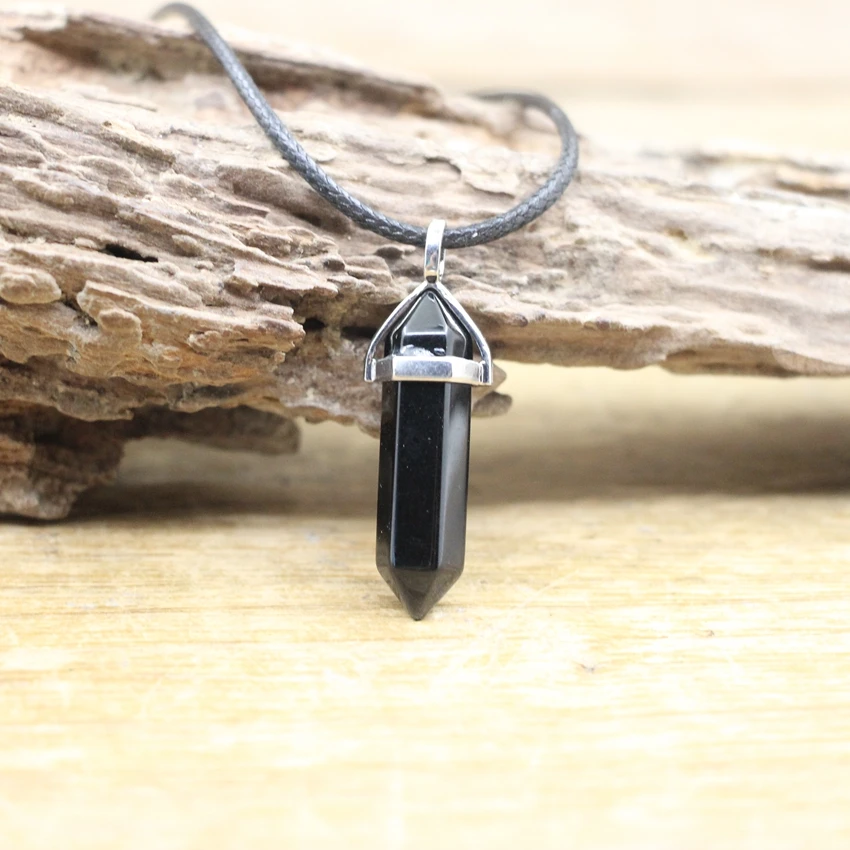 Collana con pendenti a proiettile esagonale naturale in cristallo curativo, Reiki Chakra Gmes Quarzo Lapis Ametiste Charms Gioielli da donna, QC3200