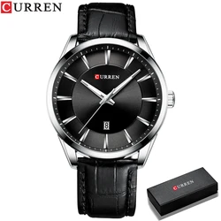 CURREN Luxury Men's Leather Strap Quartz Watch - Elegant Business Wristwatch (45mm) (Black watch box)