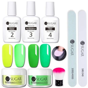 

UR SUGAR 9Pcs Dip Nail Powder Set Fluorescence Neon Nail Art Dipping Nails Powder Glitter Dust With Base Top Activator Brush