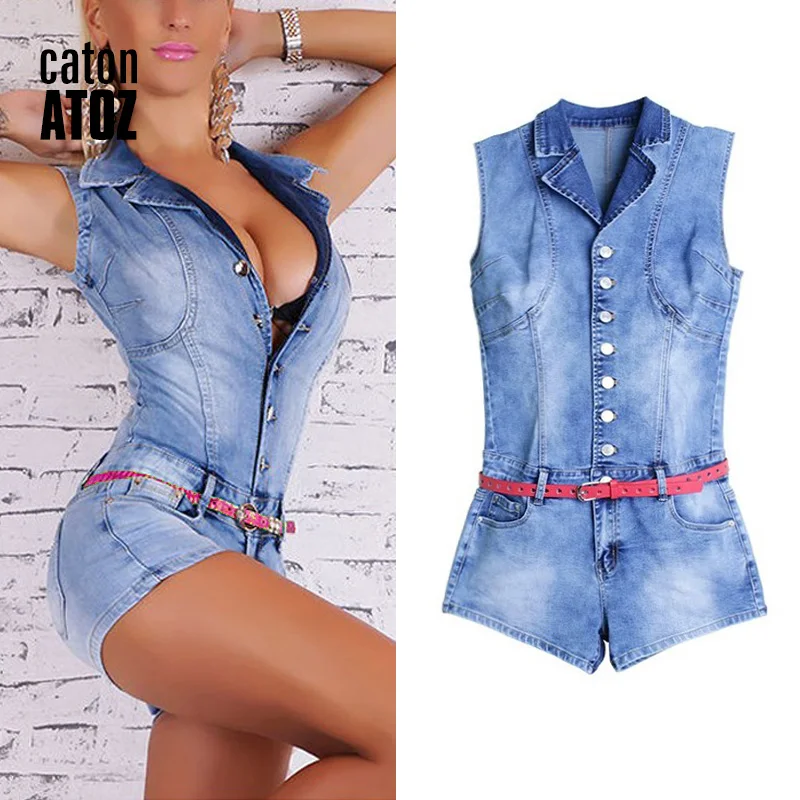 Женский эластичный комбинезон catonATOZ джинсовый без рукавов 2101|jumpsuit jeans|jean bodysuitjumpsuit