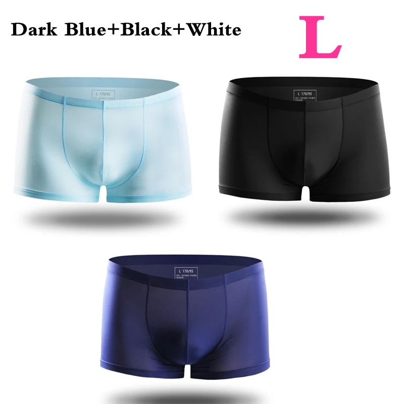 Black Blue D Blue L 3 шт. Xiaomi mijia летние ультра-тонкие мужские трусы шелк льда Бесшовные Боксеры Твердые полупрозрачные удобные трусы из дышащего материала - Цвет: Black Blue D Blue L