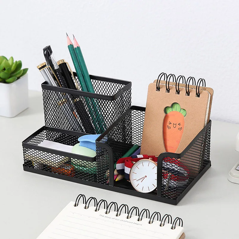 

Metal Desktop Pen Holder Office Storage Box Pencil Desk Mesh Organizer JLRL88