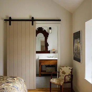 

Hot 183cm Barn Door Hanging Rail Pulley Set Industrial Wheel Single Sliding Barn Door Hardware Track Kit For Single Door HWC