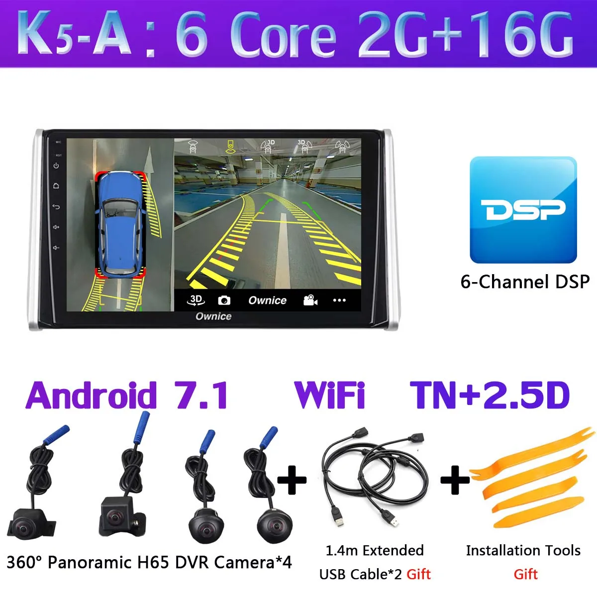360 ° камера Android 9,0 8 ядерный 4G+ 64G SPDIF DSP CarPlay Автомобильный мультимедийный плеер gps навигация радиоприемник для Toyota RAV4 - Цвет: K5-A