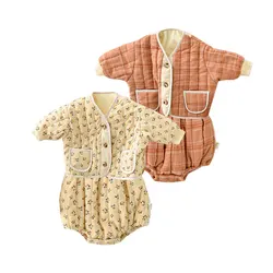 Veste de costume rembourrée pour bébé, vêtements d'hiver, écharpe triangulaire, vêtements d'escalade, costume chaud deux pièces en coton 