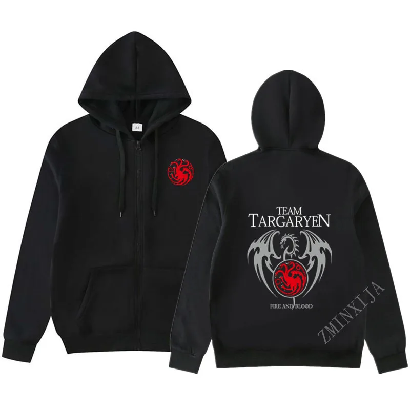 Большой размер Sweatshirt толстовка мужская новая толстовка на молнии куртка для бега Карманный модный принт Игра престолов мужские/женские толстовки с капюшоном