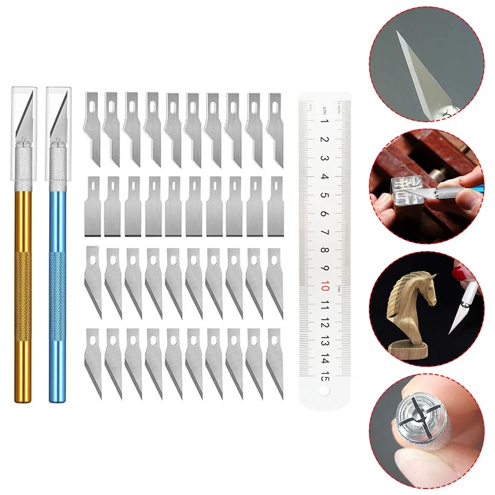 Blade Carver Aluminum Ruler Kit 40 Exactocutter Set Blades Refill Ruler Xacto For Craft Cutting And Crafting