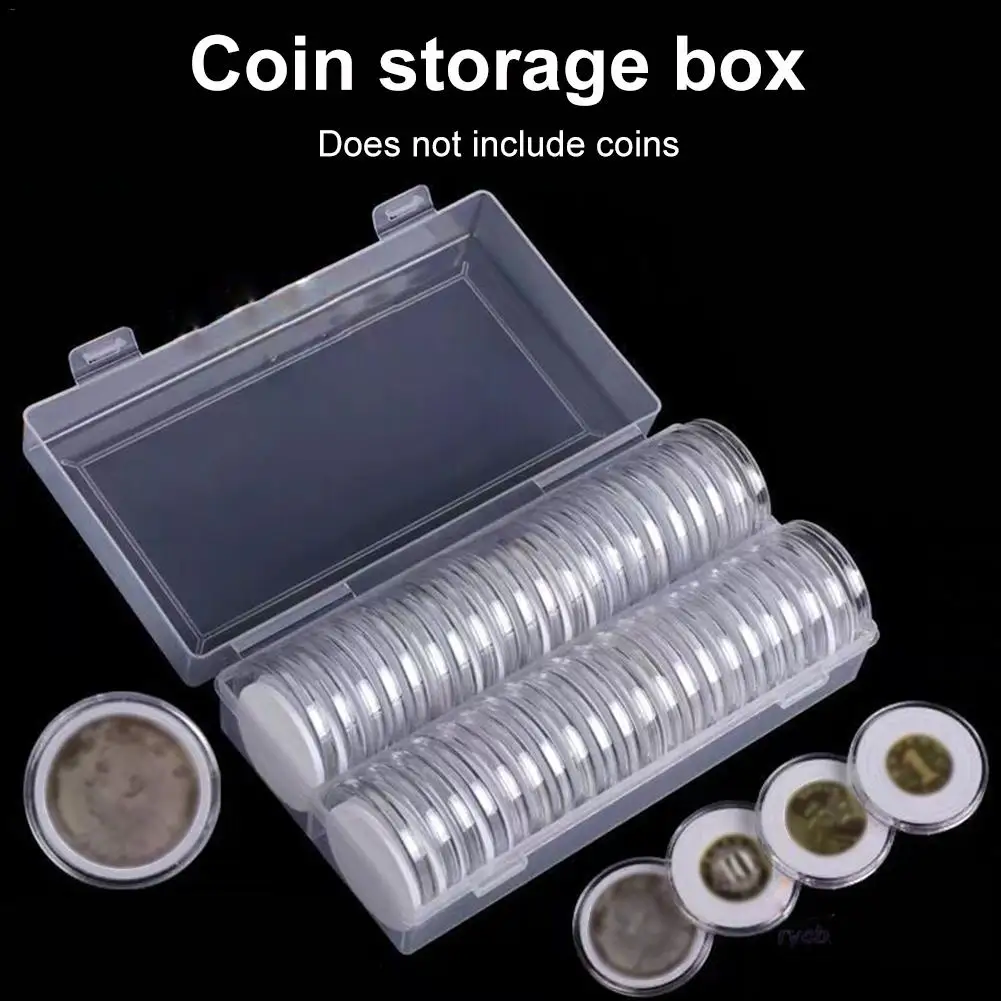 

40 Coin Capsules (46mm) With 40 Foam Gasket Plastic Transparent Storage Box For Coin Collection Size 16 20 25 27 30 38 46mm Coin