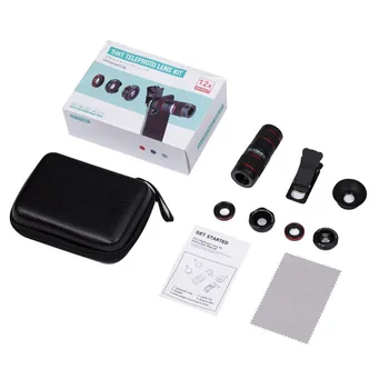 

5 In 1 12X Adjustable Telephoto Lens Wide Micro-Angle Fisheye Lenses With Portable Case For Most Popular Cell Phones