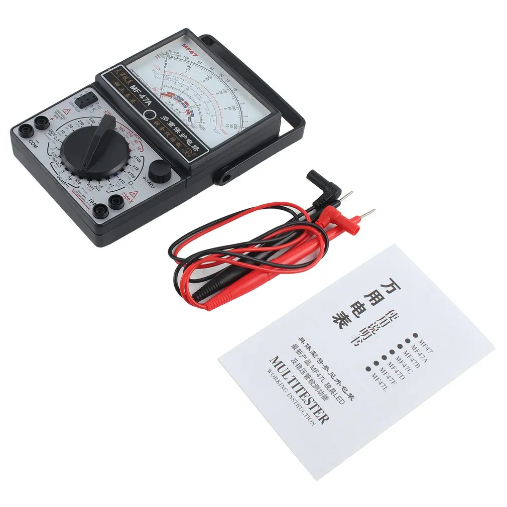 

MF-47A Analog Multimeter DC/AC Voltage Current Meter Battery Test Handheld hFE Tester Multitester Buzzer Alarm Pointer