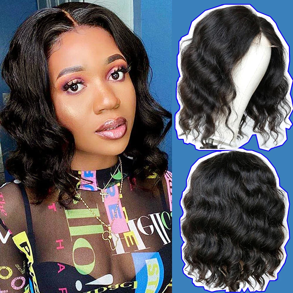 

Short Bob Wigs Body Wave Human Hair Lace Front Wig 12inch Glueless Pre-plucked Brazilian Remy Hair Closure Wigs With Baby Hair