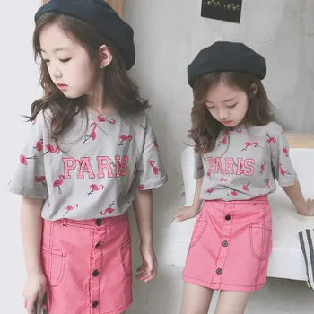 

Explosion models summer girl baby print letters flamingo A word skirt fashion comfortable female baby two-piece suit