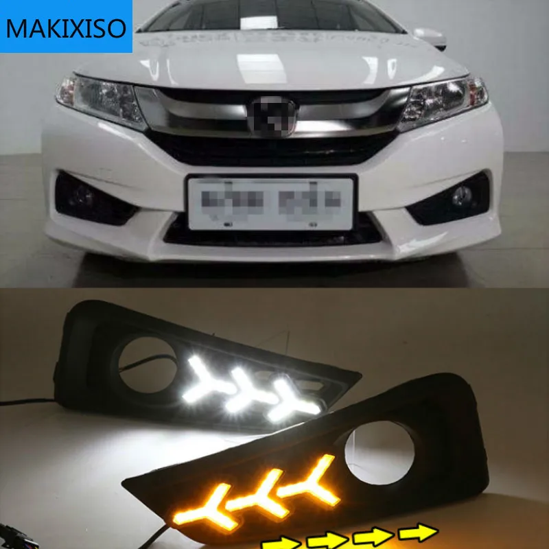 

1 Set 12V ABS LED For Honda City 2015 2016 DRL Driving Daytime Running Light Daylight With Yellow Turn Signal Lamp
