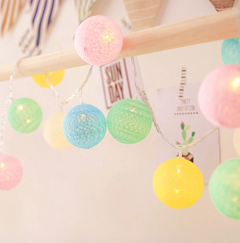 QYJSD New Year Cotton Garland Balls LED String Lights Birthday Gifts Christmas Wedding Children Bedroom Party Decoration