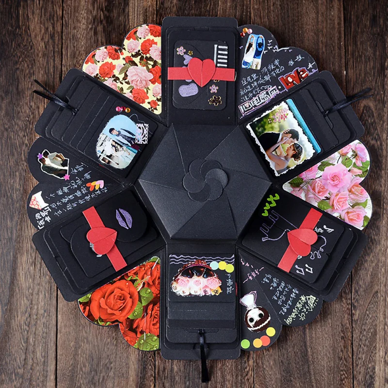 Lovely Explosion Scrapbook Unique Novelty DIY Photo Album Box Innovative Photo Gift Box for Valentine's Day Birthday for Girls