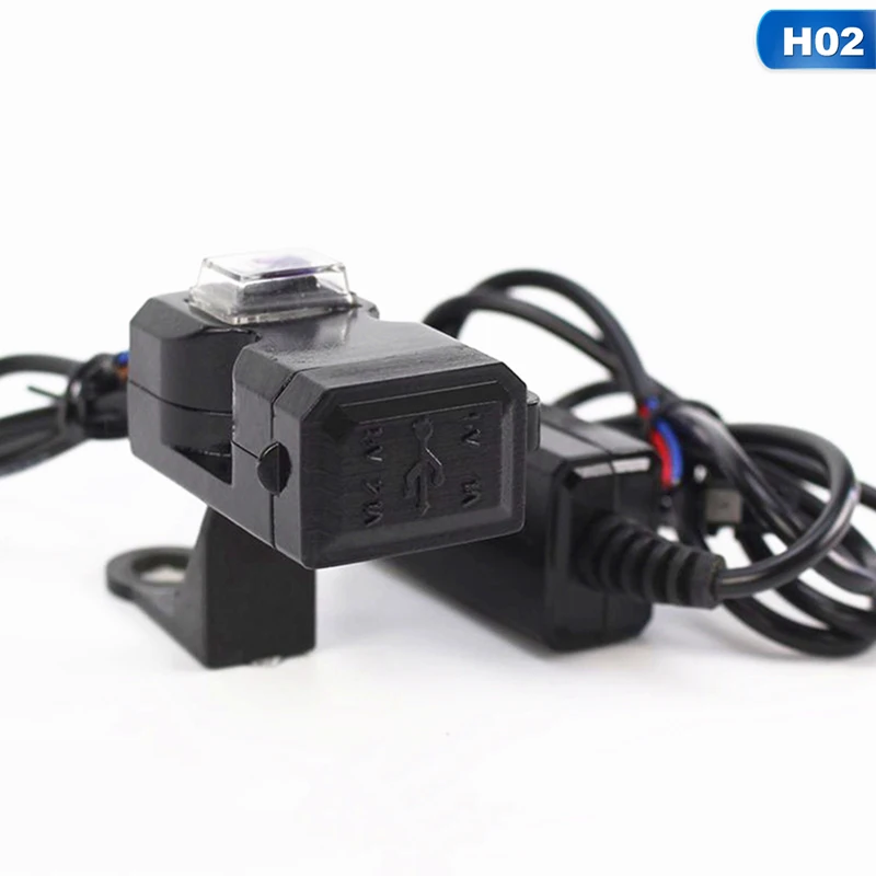 Водонепроницаемый двойной USB Мотоцикл Зарядное устройство розетка переключатель и крепления комплект - Цвет: H02