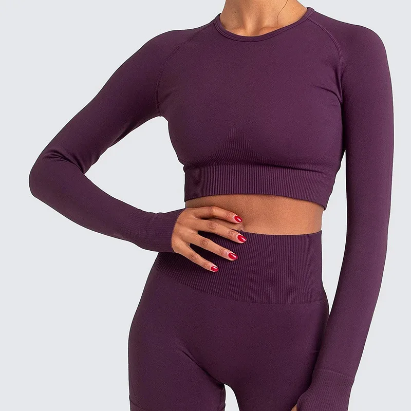 Workout Clothes For Women 7 Colors Seamless Yoga Set Sportwear Gym Set Long Sleeve Crop Top High Waist Sport Leggings Academic