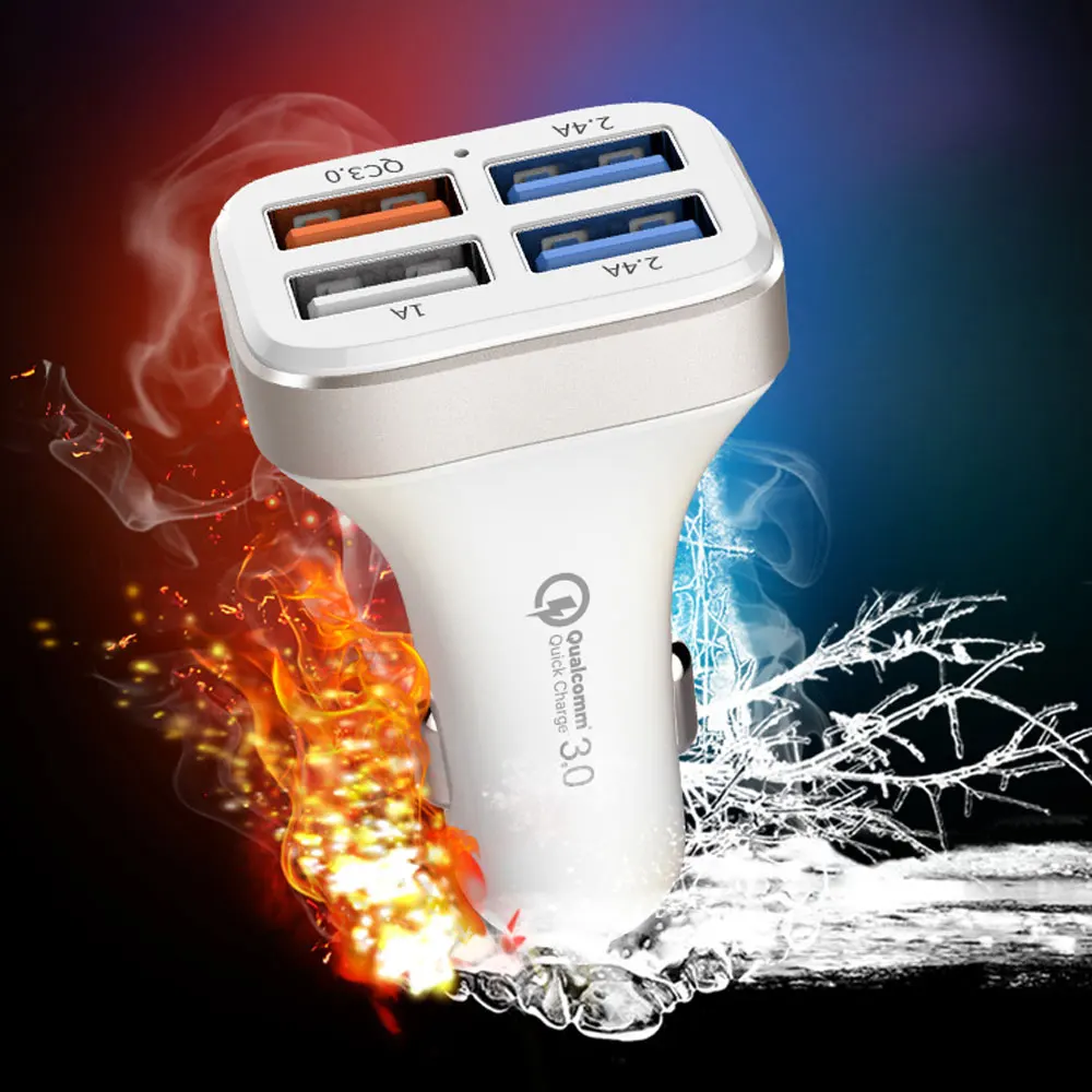 1 шт. USB Автомобильное зарядное устройство Quick Charge 3,0 быстрое 4 порта быстрое автомобильное зарядное устройство совместимо со всеми устройствами IOS Android смартфоны планшеты