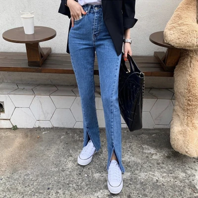 Casual Long Female Jeans Women Blue Denim Jeans Summer Front Split Denim Pants Capris Femme Streetwear High Waist Vs143 Casual Long Female Jeans Women Blue Denim Jeans Summer Front Split Denim Pants Capris Femme Streetwear High Waist Vs143