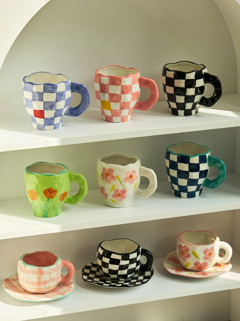 coreano estilo ins feito mão irregular caneca pintados mão flores cerâmica caneca café da manhã xícara de café copos de chá bonito