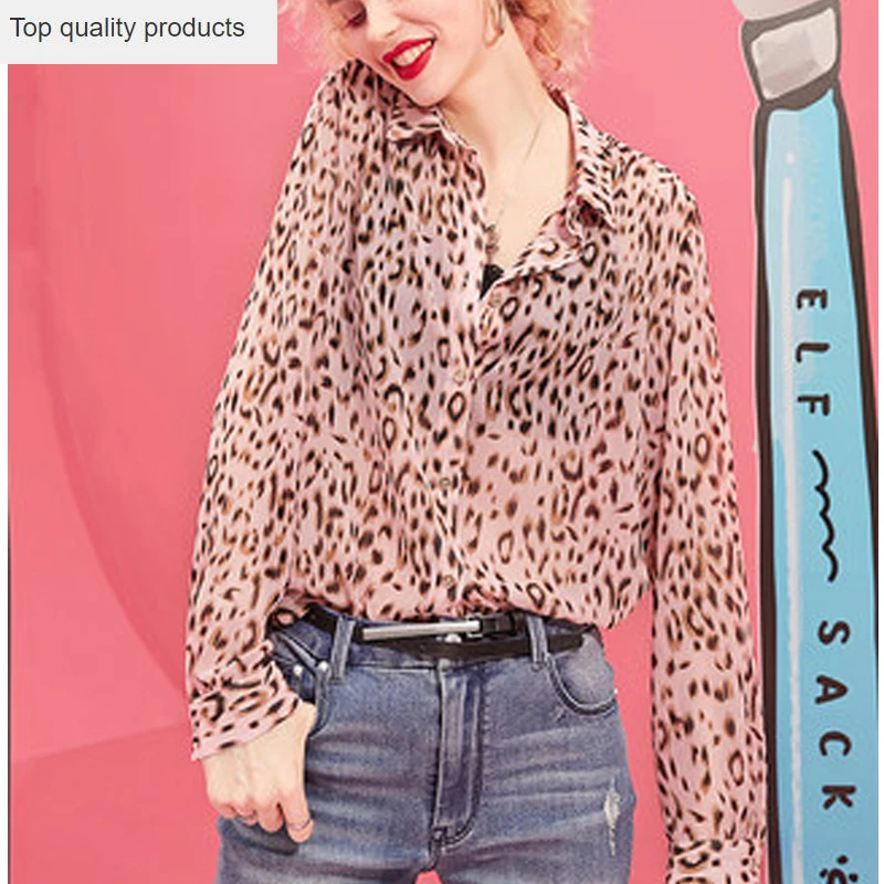Женская шифоновая блузка 2020 с длинным рукавом сексуальная леопардовая отложным
