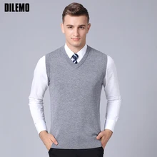 Шерсть модный свитер для мужчин s пуловер без рукавов свитера-Жилеты Вязаный корейский стиль V образным вырезом Slim Fit Повседневная мужская одежда