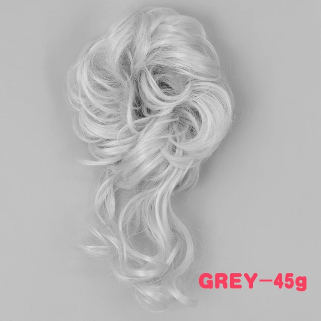 MERISIHAIR Synthetic Girls Curly Scrunchie Chignon With Rubber Band Brown Gray Hair Ring Wrap On Messy Bun Ponytails M-grey