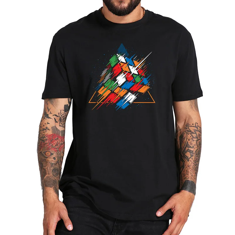 

Rubik's Cube T shirt 3D Geometric Digital Print Cool Camiseta 100% Cotton Black Geek T shirt EU Size