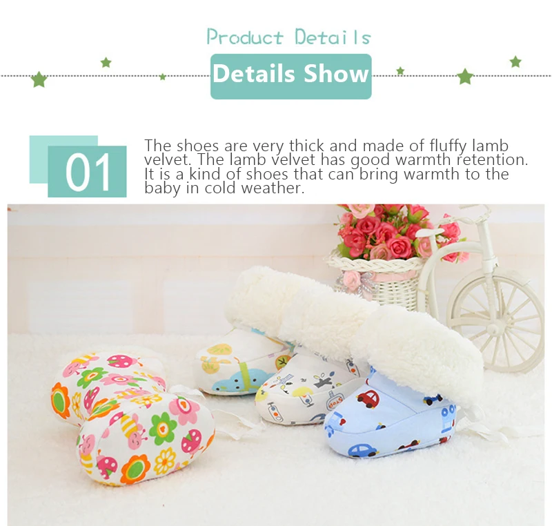 Baby First Walkers Lace Lamb Velvet Baby Cotton Shoes Protection Plush and Thicker 0-1 Year Infant Cotton Shoes Winter New