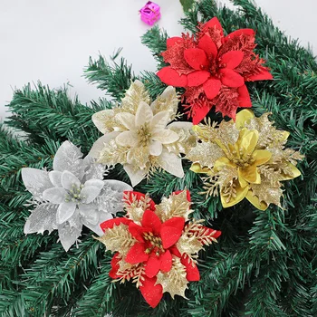 

10PCS Merry Christmas Decorations For Tree 2021 New Year Ornaments Home Decor Festival Party Goods Christmas Flower Accessories