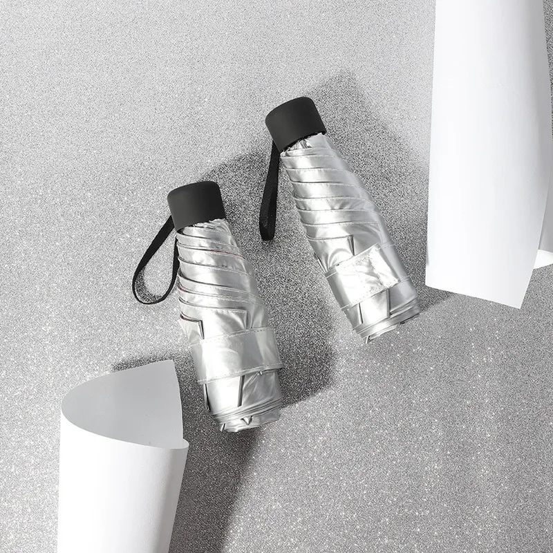 Titanium Silver Sunscreen Umbrella an ti-UV Silver Glue Five Fold Umbrella Parasol Female Rain Umbrella Mini Compact Folding Sun