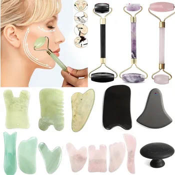 

Natural Jade Stone Guasha Board Face Massager Roller Spa Head Gua Sha Massager Scraping Antistress Body Facial Tool Beauty