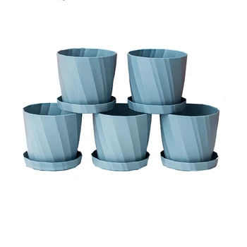 

BEAU-5PCS 5 inch Plastic Planters Flower Pots with Saucers Decorative Gardening Containers for Succulents, Flowers, Cactus