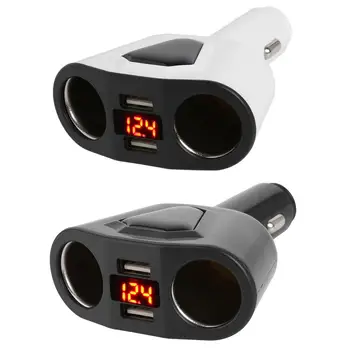 

Digital Display 2 Way Car Cigarette Lighter Socket Splitter Short Circuit Protection Function Travel USB Charger Adapter