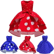 Бальное платье в горошек, рождественское платье с бантом для девочек, без рукавов, до колена, детское платье для выпускного вечера элегантное детское платье Sukienki