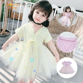 

V-neck Dress girl tiktok clothes fairy dress girls Cotton frocks summer dresses bow-knot korean jurk toddler princess costume