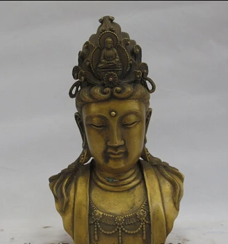 

AA 003200 8"Tibet Folk Classical Bronze Kwan-yin Bodhisattva Buddha Head Bust Statue