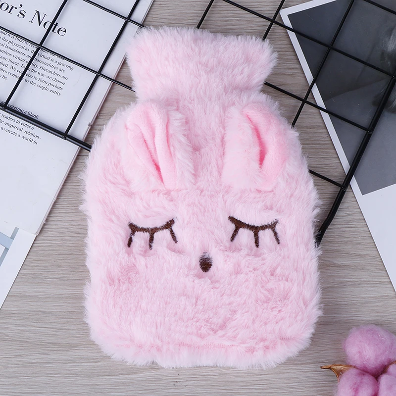 Winter Warm Heat Reusable Hand Warmer Cute PVC Stress Pain Relief Therapy Hot Water Bottle Bag with Knitted Soft Cozy Cover - Цвет: gray